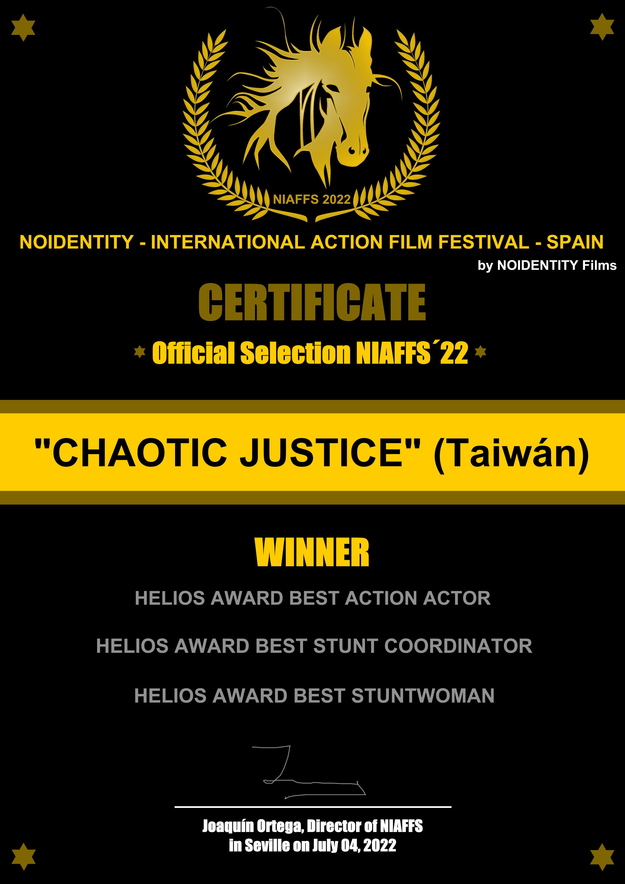 Certificado Chaotic justice (Taiwán)